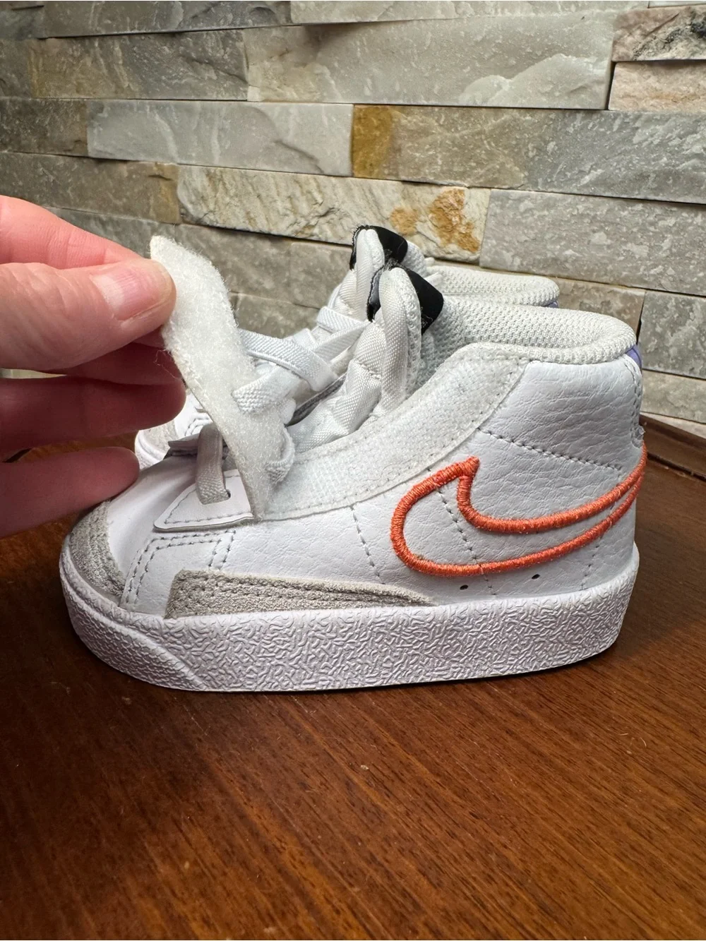 Child Sz 5 Nike Blazer Mid '77 SE White Leather W/ Orange Swoosh Walker Sneakers